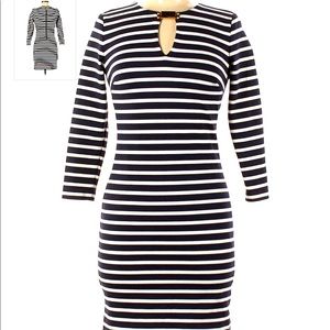 Michael Kors spandex navy and white striped mini dress